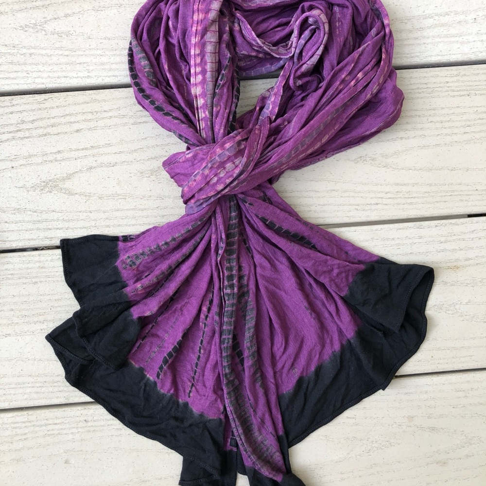 Eileen Fisher Scarf Purple Black Batik Dye